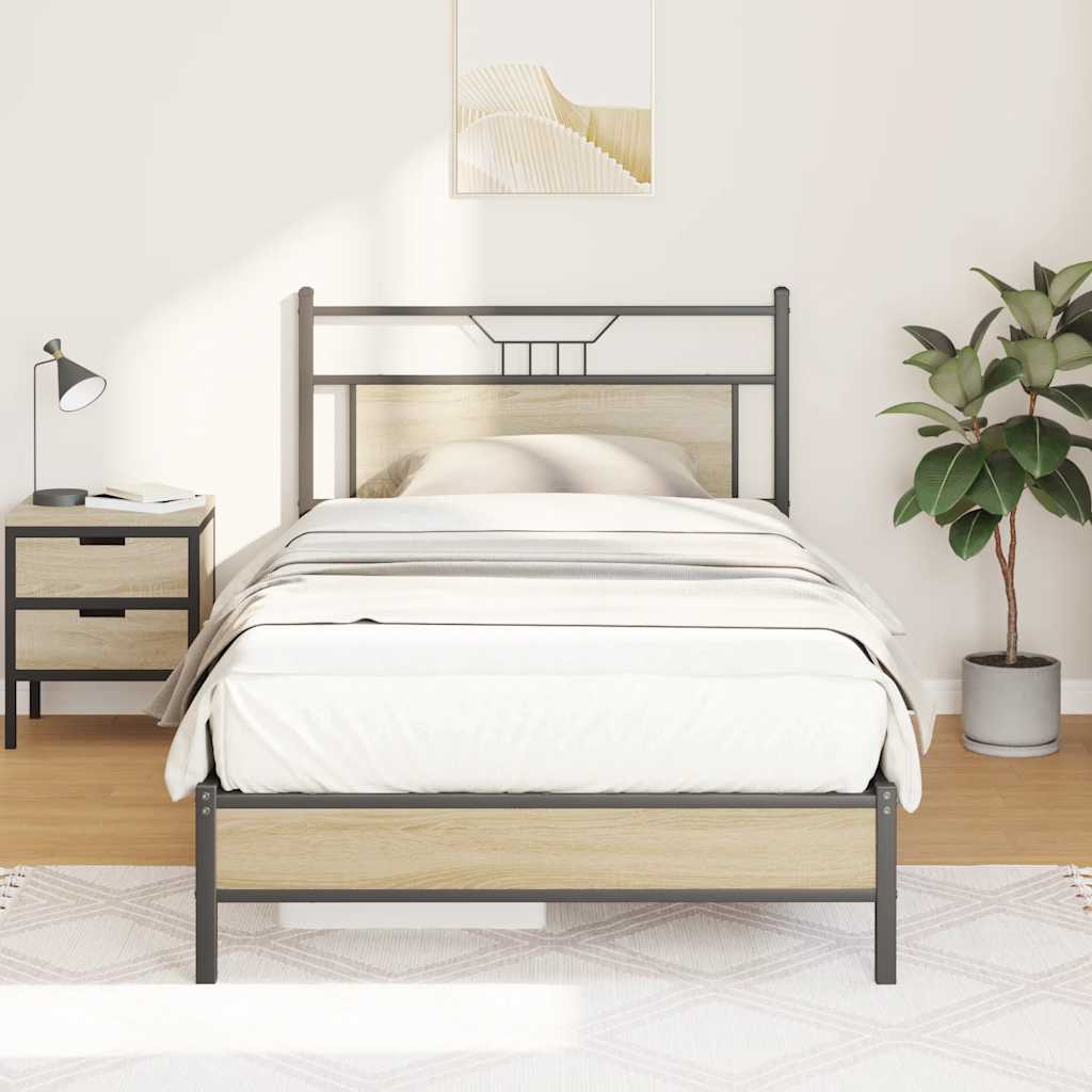 Bedframe Sonoma Oak 100x200cm Engineered Wood - Discount Dealers