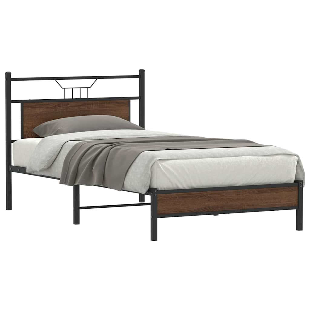 Bedframe Brown Oak 107x203cm Engineered Wood - All Things Good