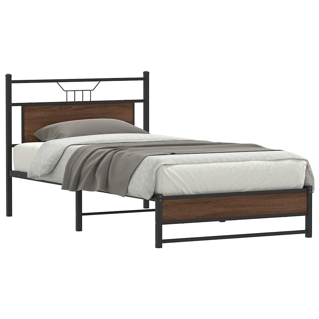 Bedframe Brown Oak 100x190cm Engineered Wood - The Home Maker