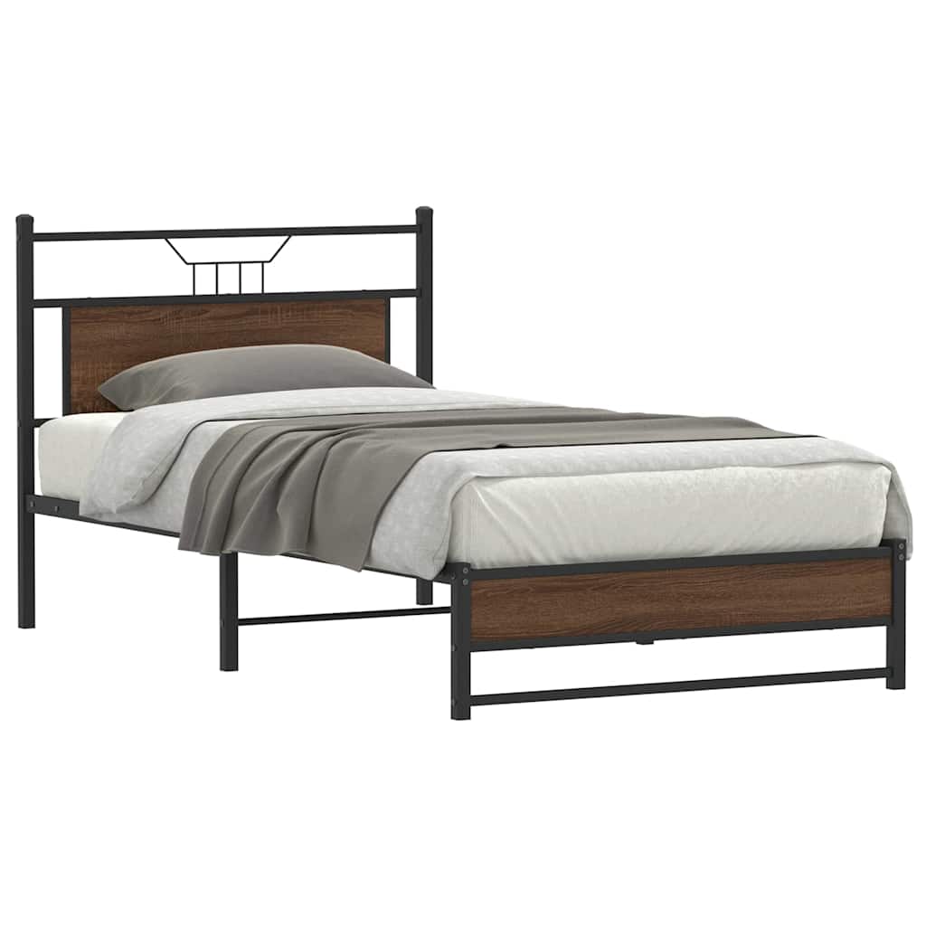 Bedframe Brown Oak 100x200cm Engineered Wood - All Things Good
