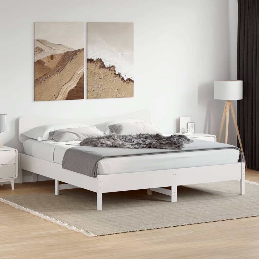 Bedframe White 200x200cm Solid Wood Pine - Sid & Sam