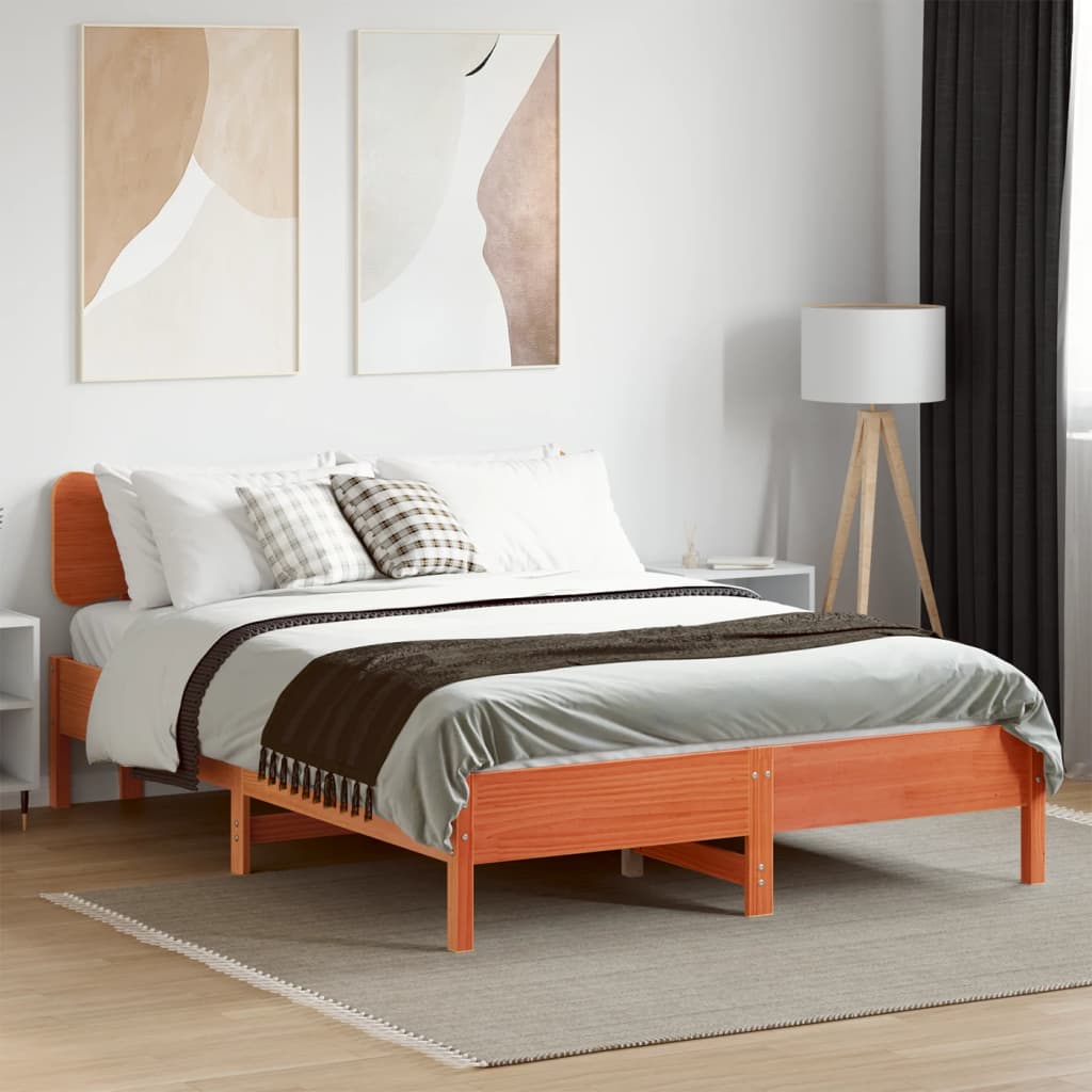 Bedframe Wax Brown 150x200cm King Size Solid Wood Pine - Design Hut
