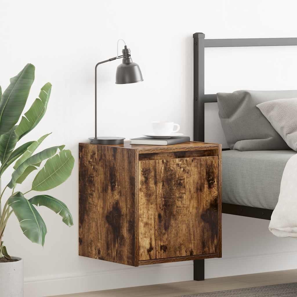 Wall-Mounted Bedside Cabinet Smoked Oak 38x34x40 cm - Decor Base