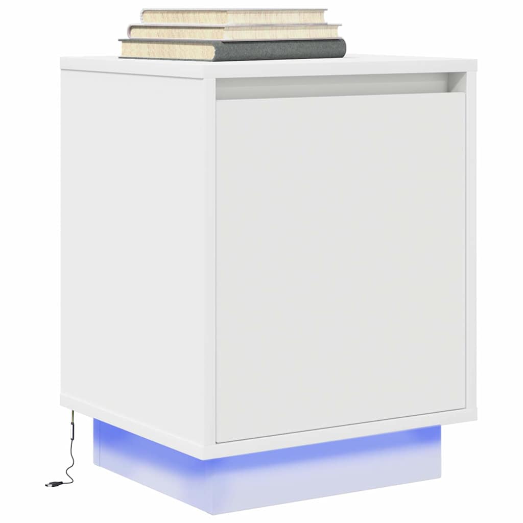 Bedside Cabinet with LED Lights White 38x34x50 cm - Unbeatable Bargains