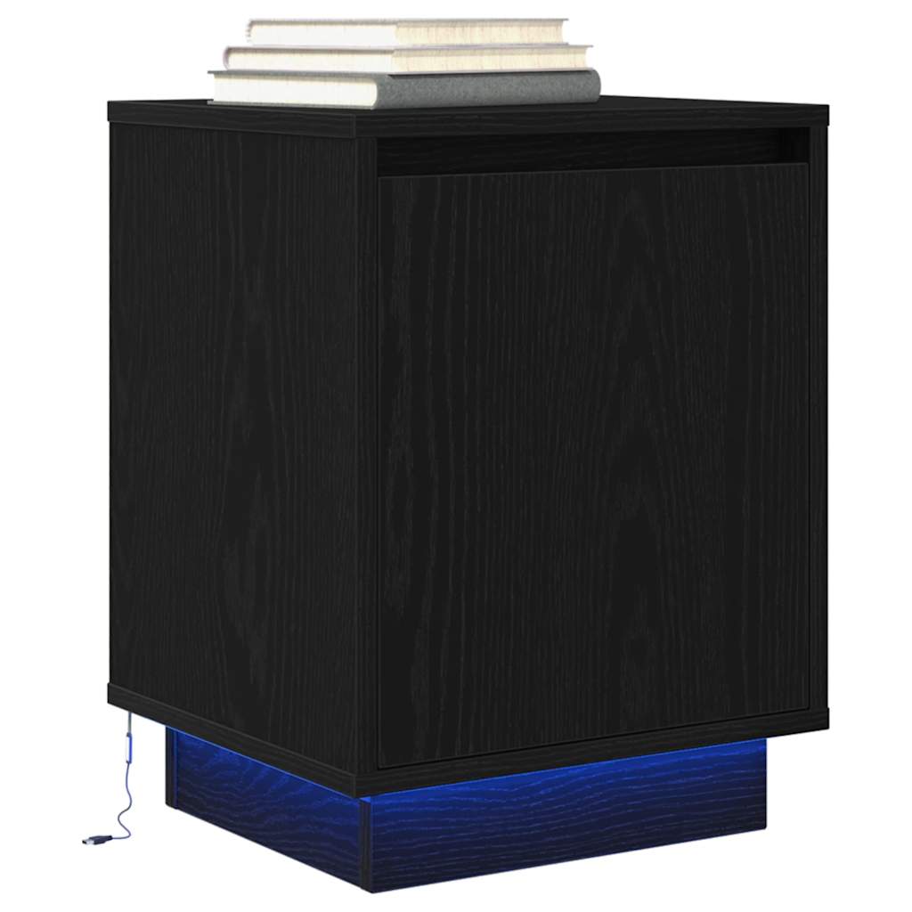 Bedside Cabinet with LED Lights Black 38x34x50 cm - Tyrell & Tyrell