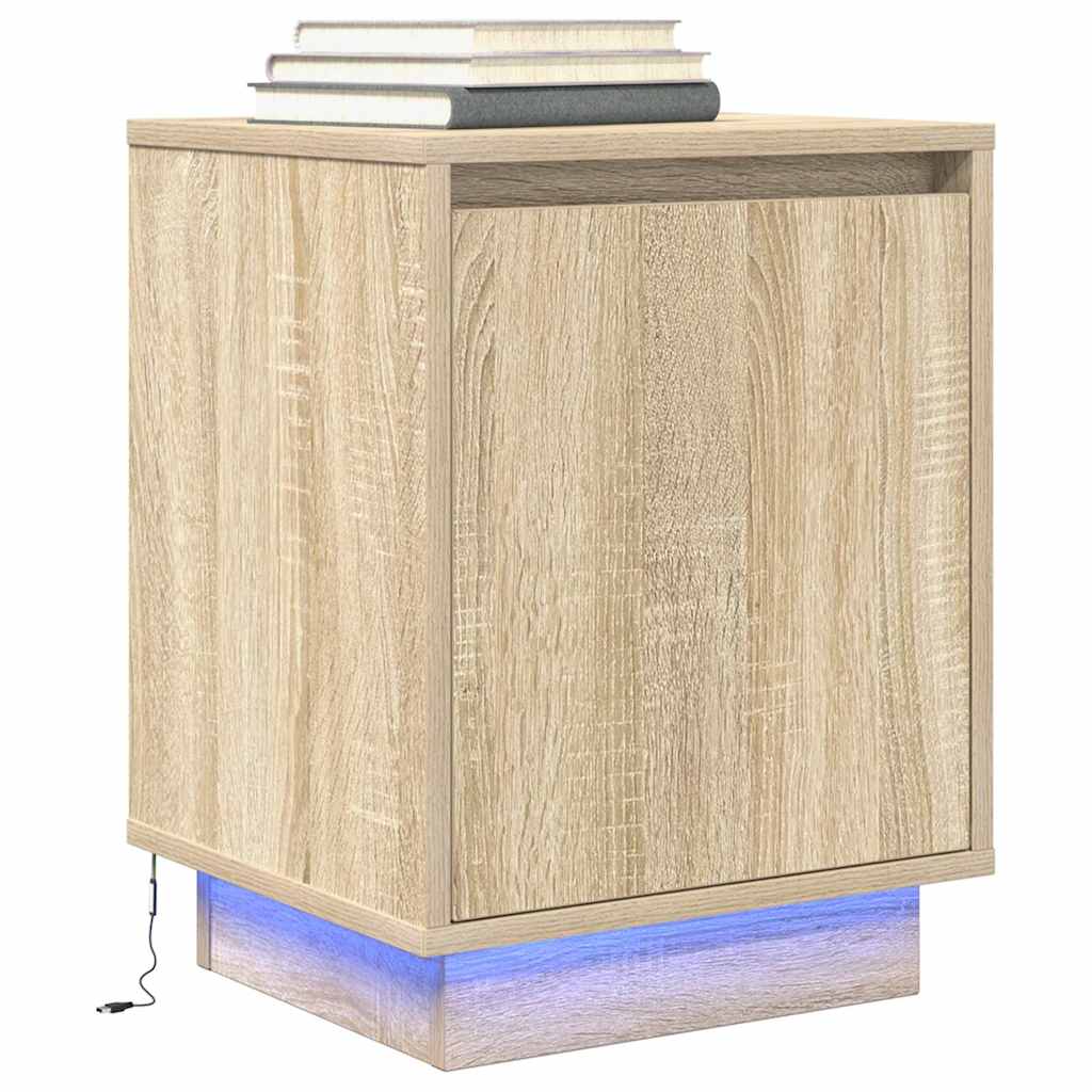 Bedside Cabinet with LED Lights Sonoma Oak 38x34x50 cm - Charlotte Dunes
