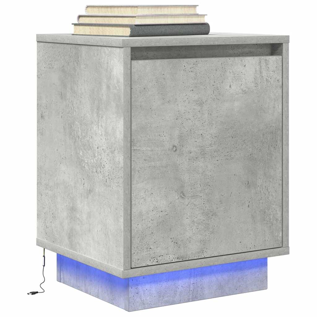 Bedside Cabinet with LED Lights Concrete Grey 38x34x50 cm - The Home Maker