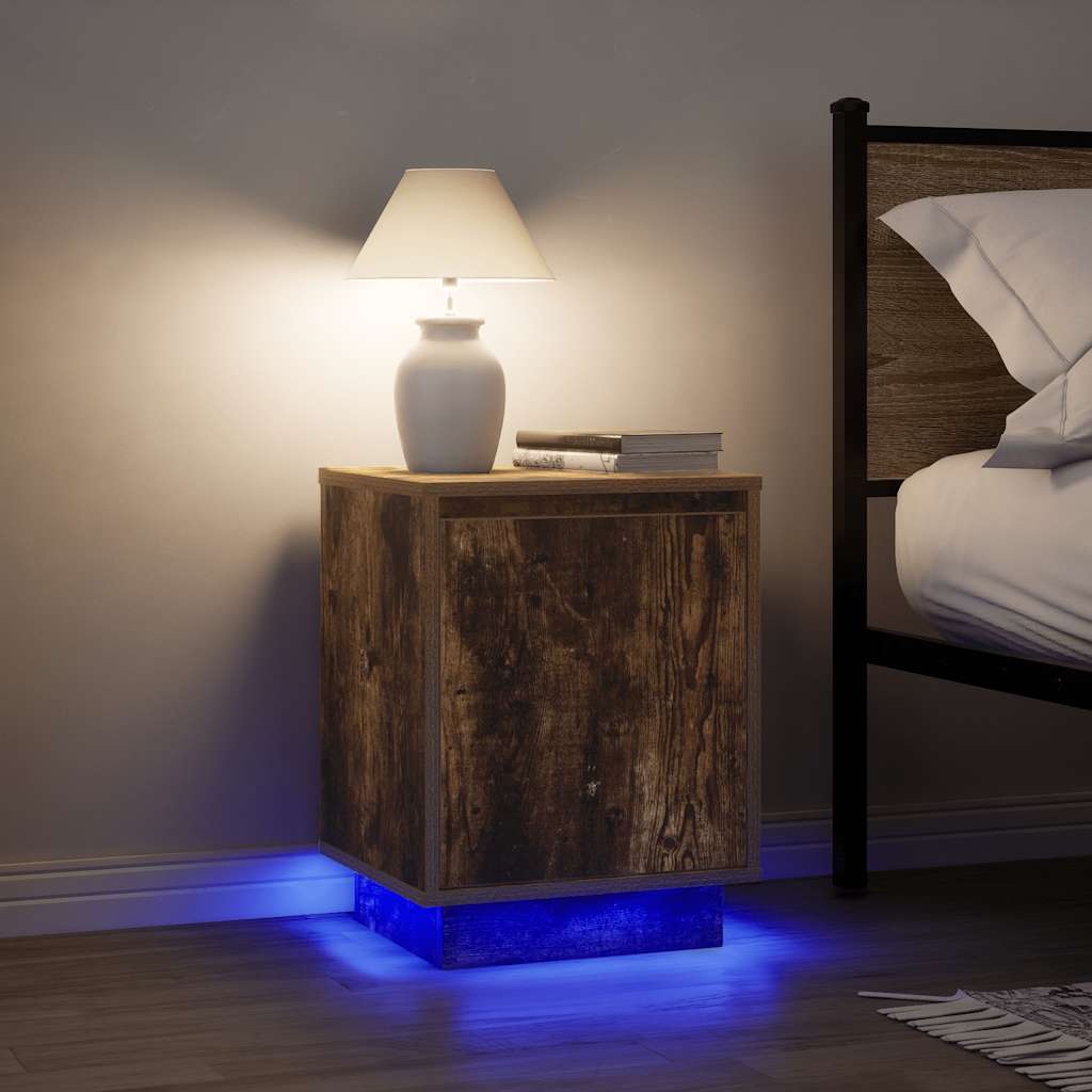 Bedside Cabinets with LED Lights 2 pcs Smoked Oak 38x34x50 cm - Casper Homes