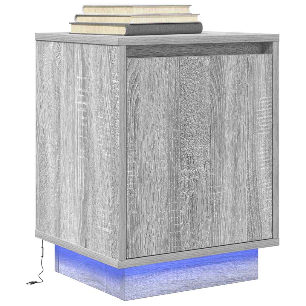 Bedside Cabinet with LED Lights Grey Sonoma 38x34x50 cm - Unbeatable Bargains