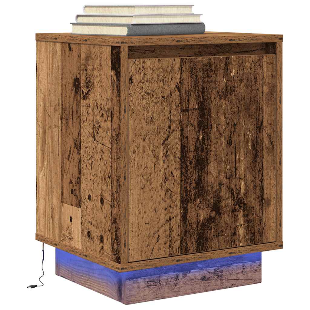 Bedside Cabinet with LED Lights Old Wood 38x34x50 cm - Decor Base