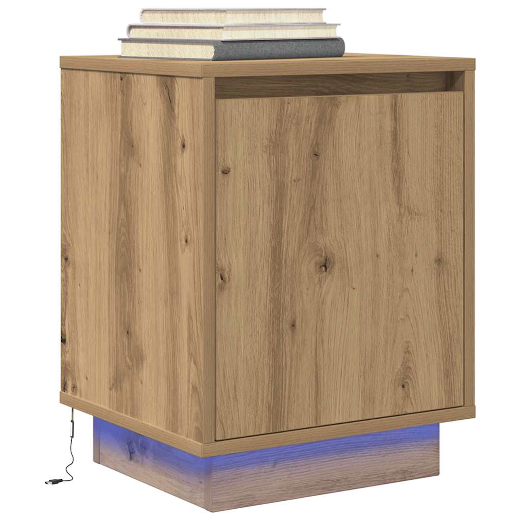 Bedside Cabinet with LED Lights Artisan Oak 38x34x50 cm - Brittle & Co