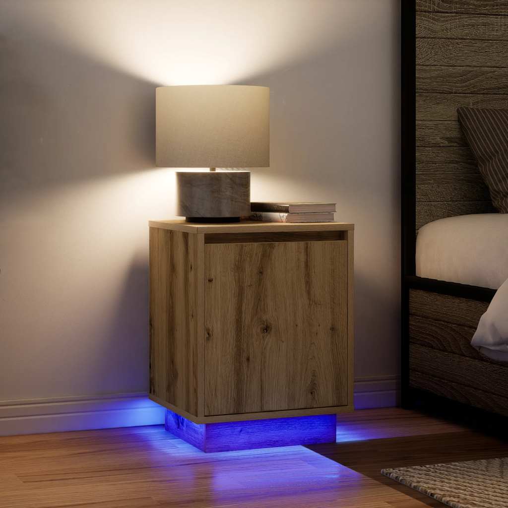 Bedside Cabinets with LED Lights 2 pcs Artisan Oak 38x34x50 cm - Casper Homes