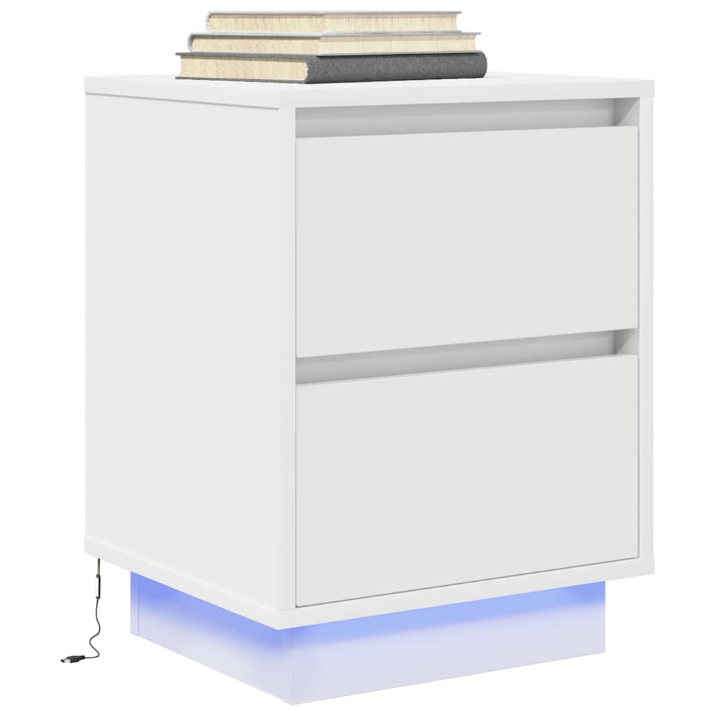 Bedside Cabinet with LED Lights White 38x34x50 cm - Discount Dealers