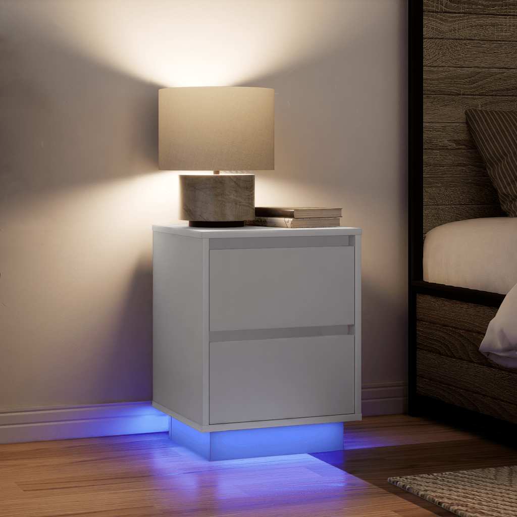 Bedside Cabinets with LED Lights 2 pcs White 38x34x50 cm - Merlin Deals