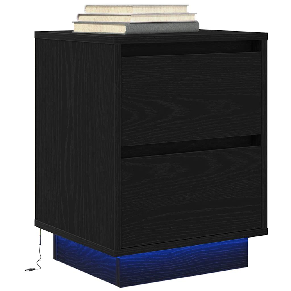 Bedside Cabinet with LED Lights Black 38x34x50 cm - Brittle & Co