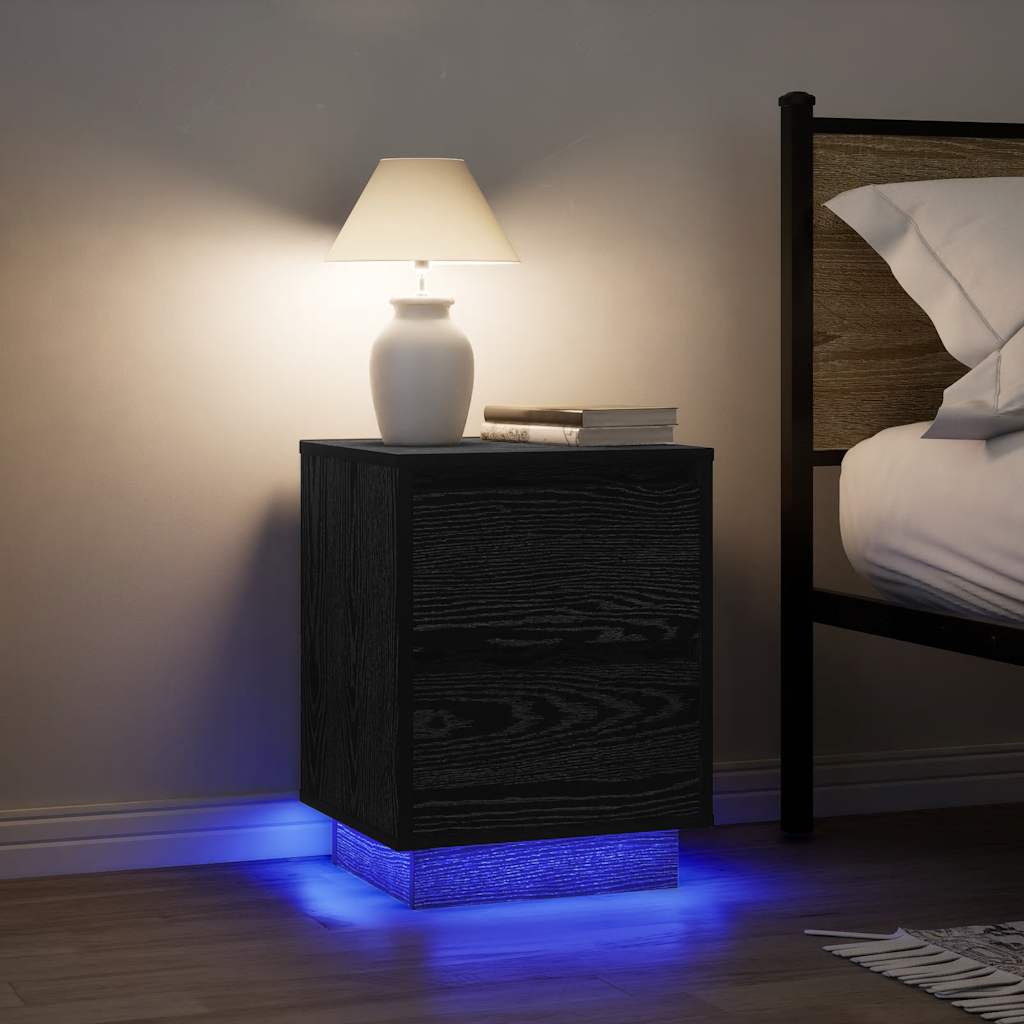 Bedside Cabinets with LED Lights 2 pcs Black 38x34x50 cm - Discount Dealers