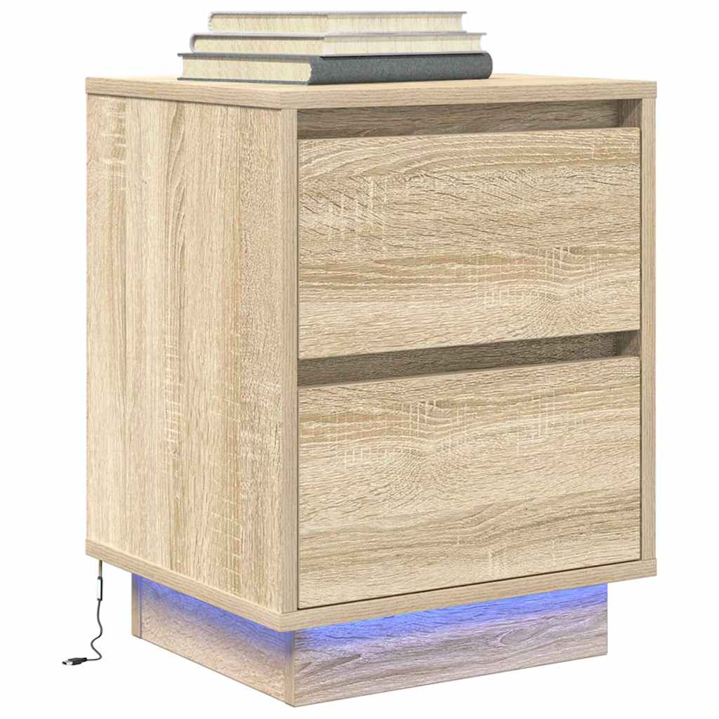 Bedside Cabinet with LED Lights Sonoma Oak 38x34x50 cm - Direct Imports