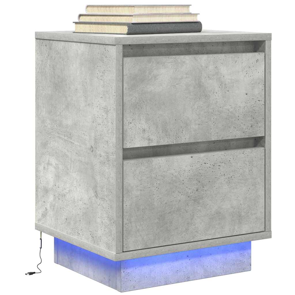 Bedside Cabinet with LED Lights Concrete Grey 38x34x50 cm - Charlotte Dunes