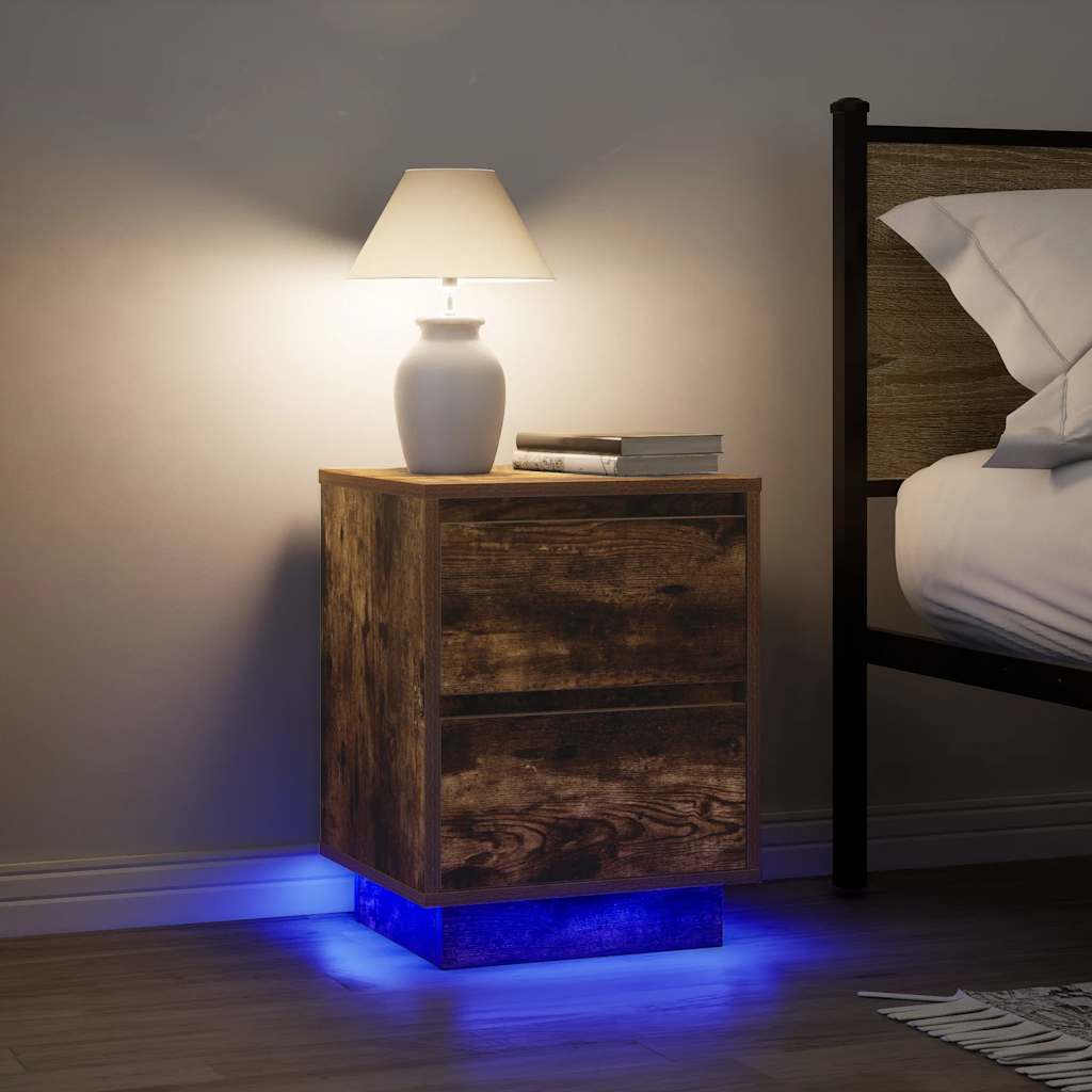 Bedside Cabinets with LED Lights 2 pcs Smoked Oak 38x34x50 cm - Decor Base