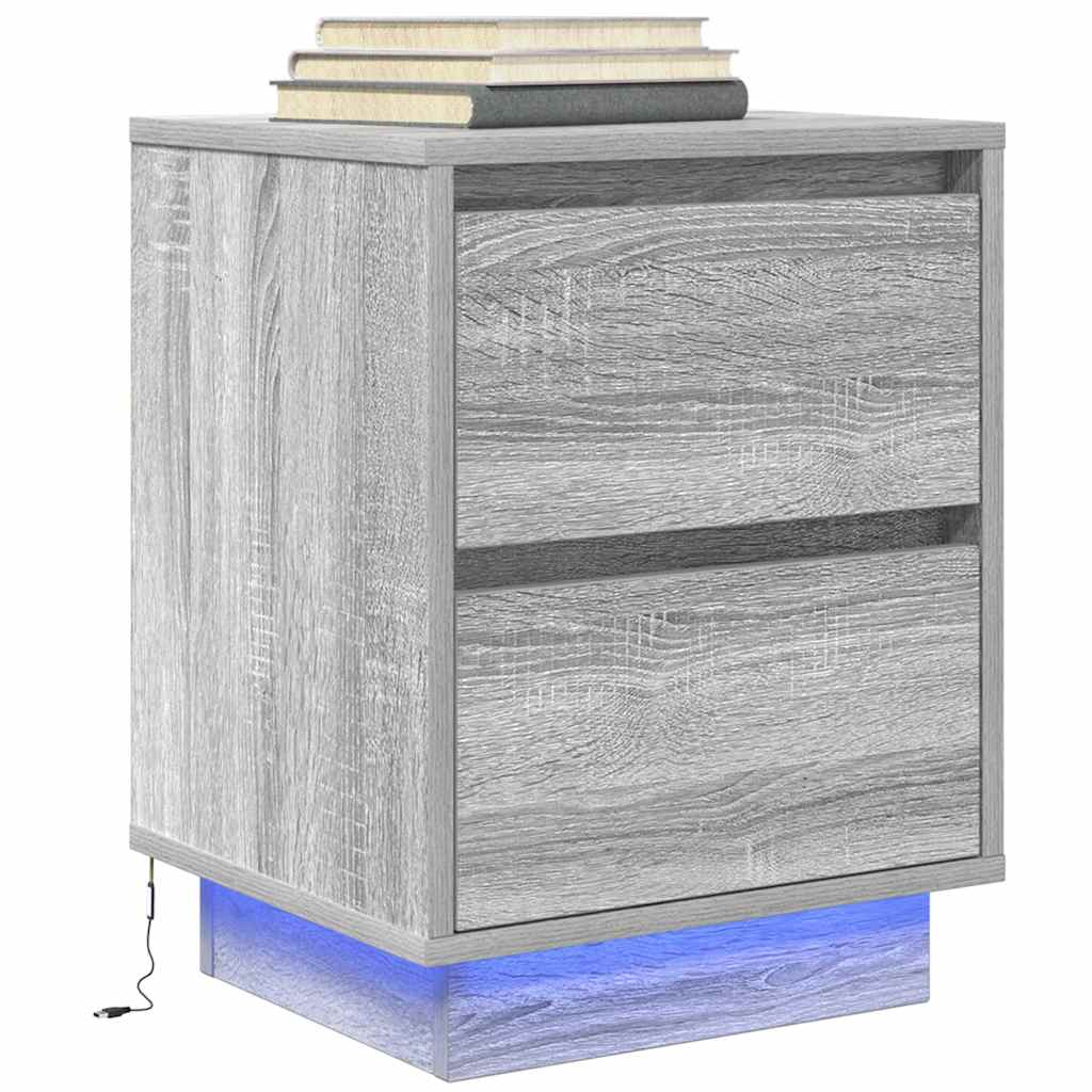 Bedside Cabinet with LED Lights Grey Sonoma 38x34x50 cm - The Home Maker