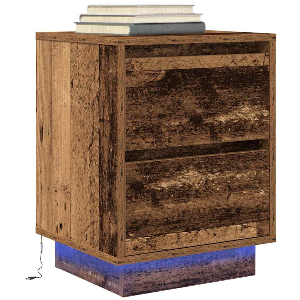 Bedside Cabinet with LED Lights Old Wood 38x34x50 cm - Unbeatable Bargains