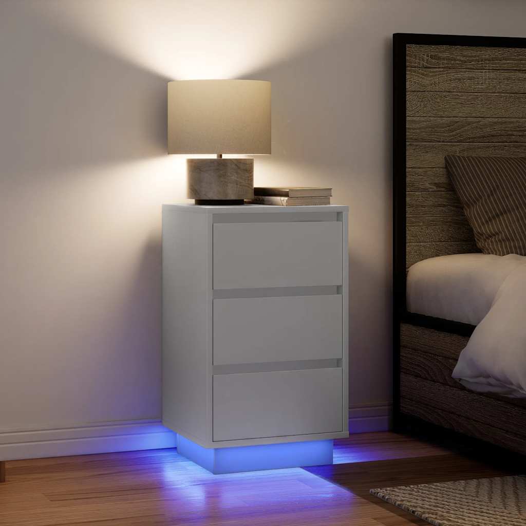 Bedside Cabinet with LED Lights White 38x34x65 cm - Decor Base