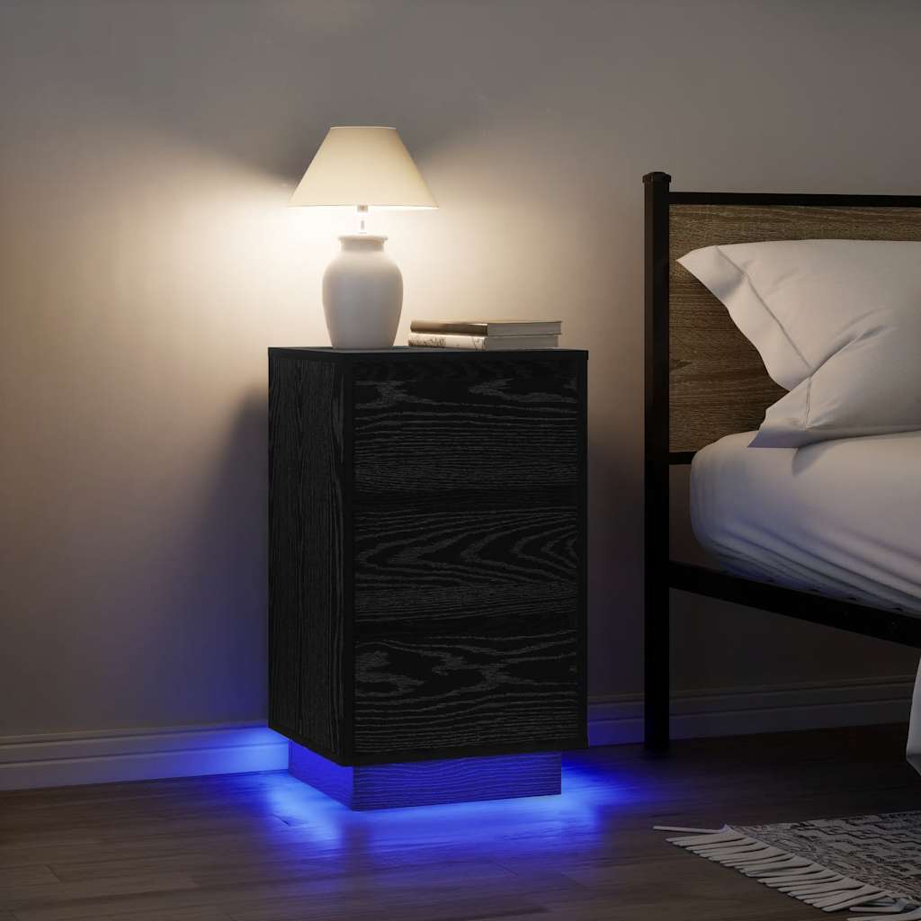 Bedside Cabinet with LED Lights Black 38x34x65 cm - Millennium Furniture