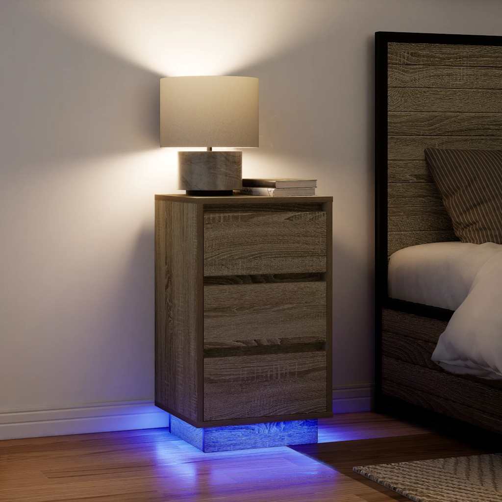 Bedside Cabinet with LED Lights Sonoma Oak 38x34x65 cm - Merkel Designers