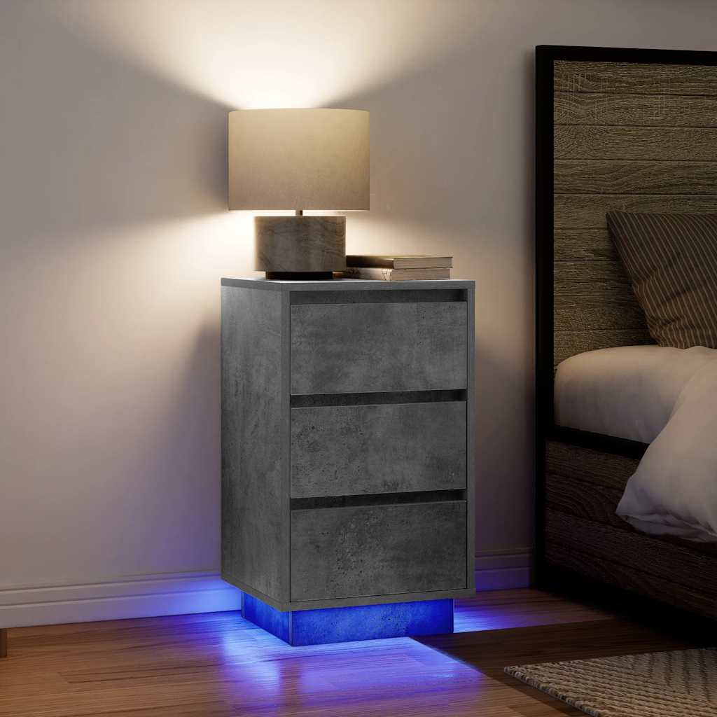 Bedside Cabinet with LED Lights Concrete Grey 38x34x65 cm - Design Hut