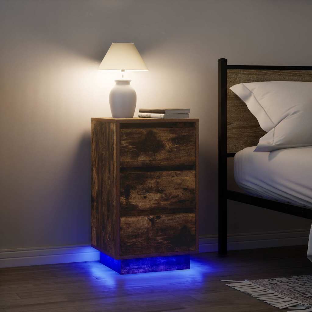 Bedside Cabinet with LED Lights Smoked Oak 38x34x65 cm - Discount Dealers