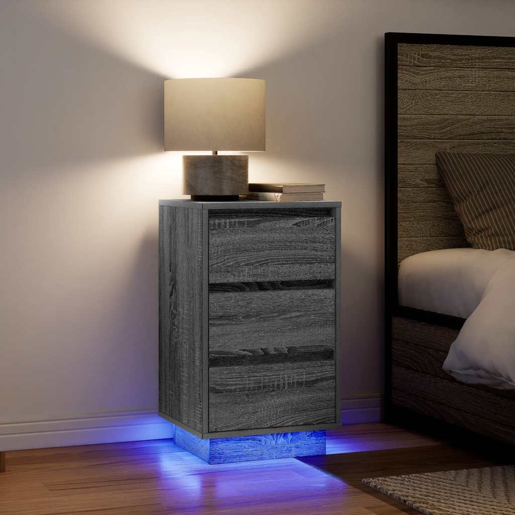 Bedside Cabinet with LED Lights Grey Sonoma 38x34x65 cm - Discount Dealers