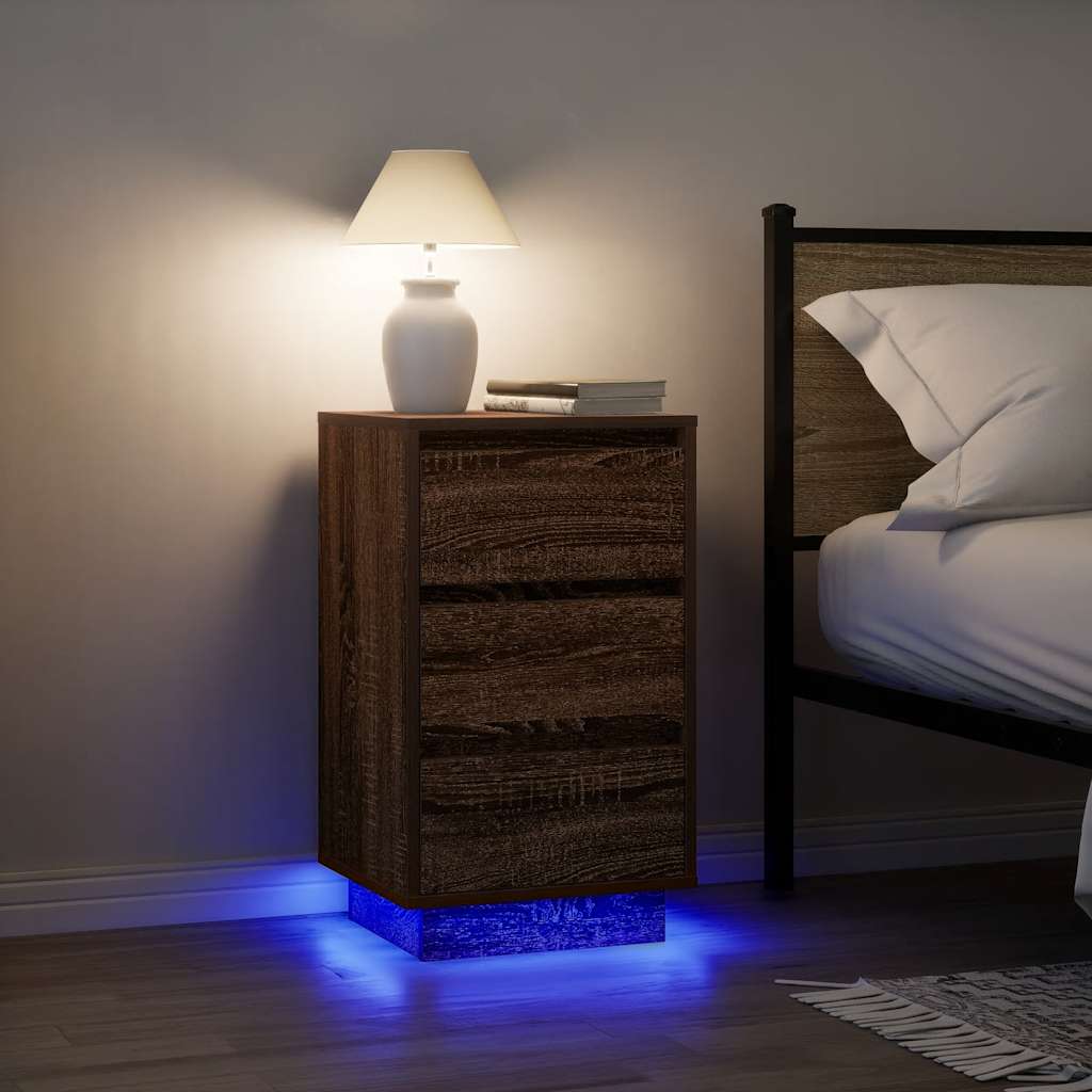 Bedside Cabinet with LED Lights Brown Oak 38x34x65 cm - Style and Chic