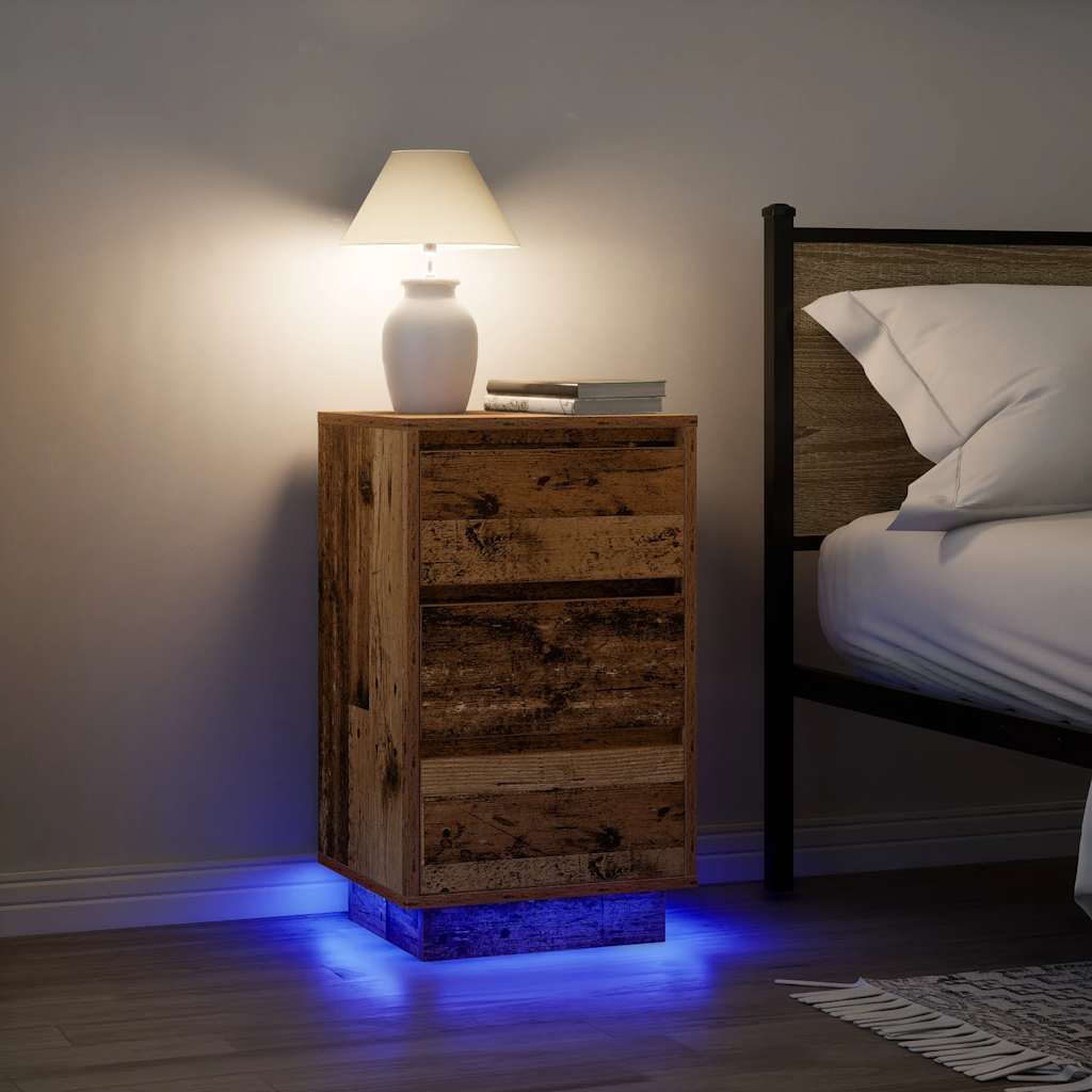 Bedside Cabinet with LED Lights Old Wood 38x34x65 cm - The Home Maker