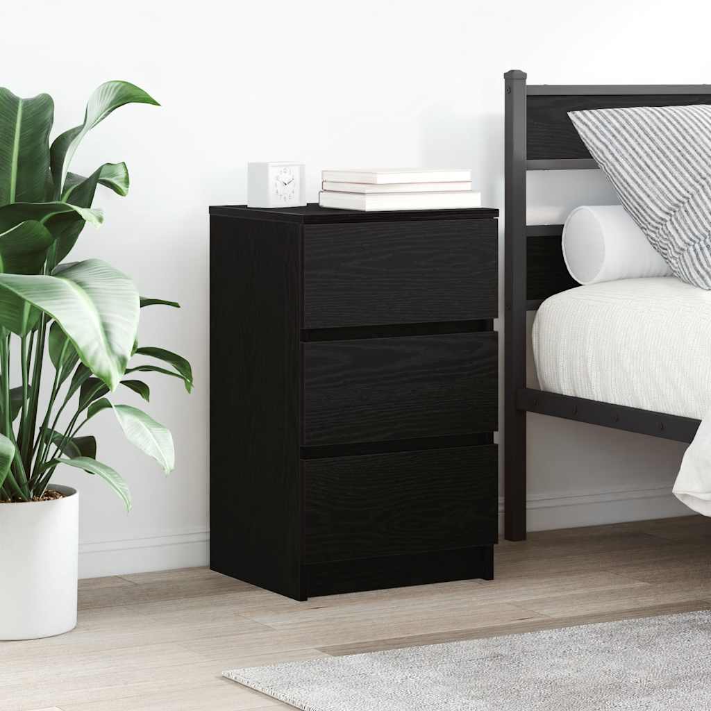Bedside Cabinet with 3 Drawers Black 39x35x65 cm - Discount Dealers