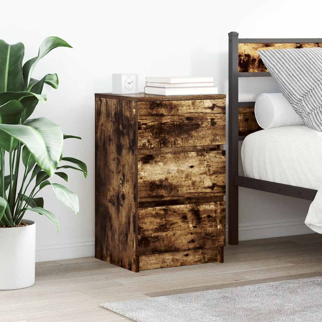 Bedside Cabinets with 3 Drawers 2 Pieces Smoked Oak 39x35x65 cm - Discount Dealers