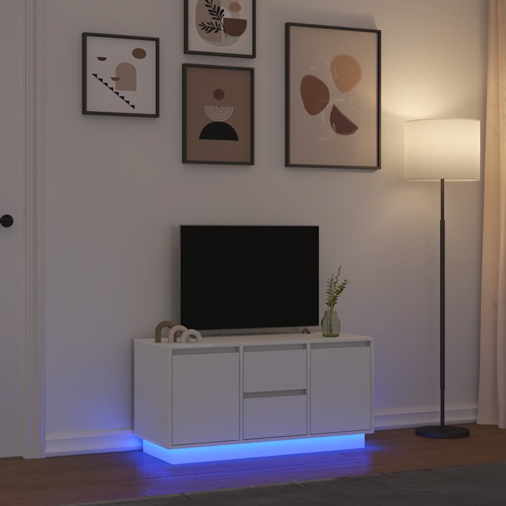 TV Cabinet with LED Lights White 100x41x50 cm - Tyrell & Tyrell