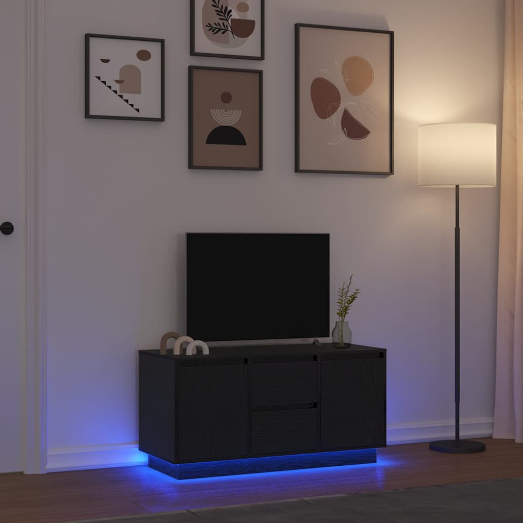 TV Cabinet with LED Lights Black Oak 100x41x50 cm - Tyrell & Tyrell