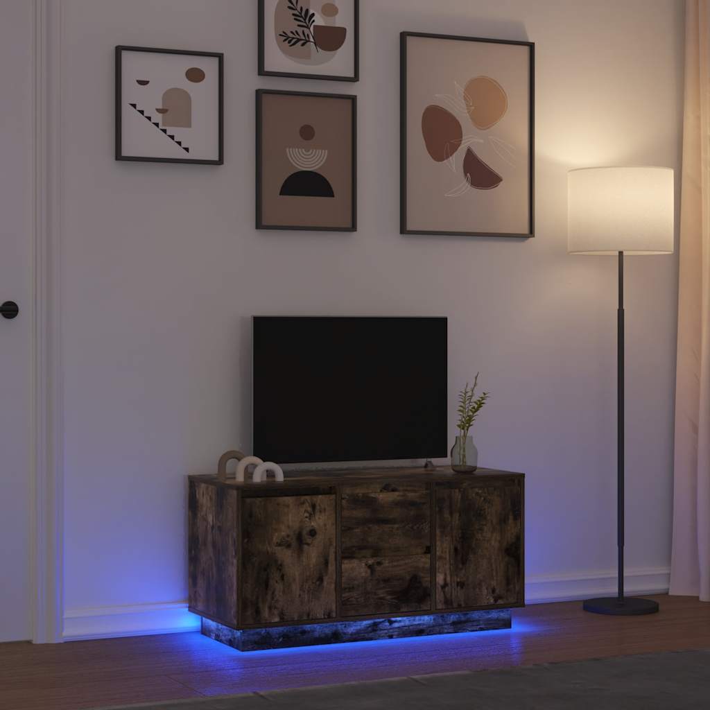 TV Cabinet with LED Lights Smoked Oak 100x41x50 cm - Tyrell & Tyrell