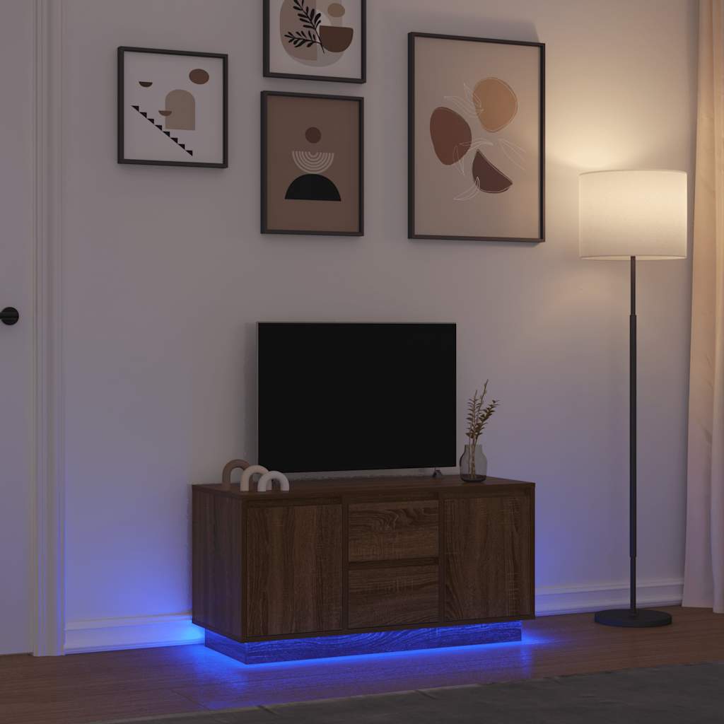 TV Cabinet with LED Lights Brown Oak 100x41x50 cm - Tyrell & Tyrell