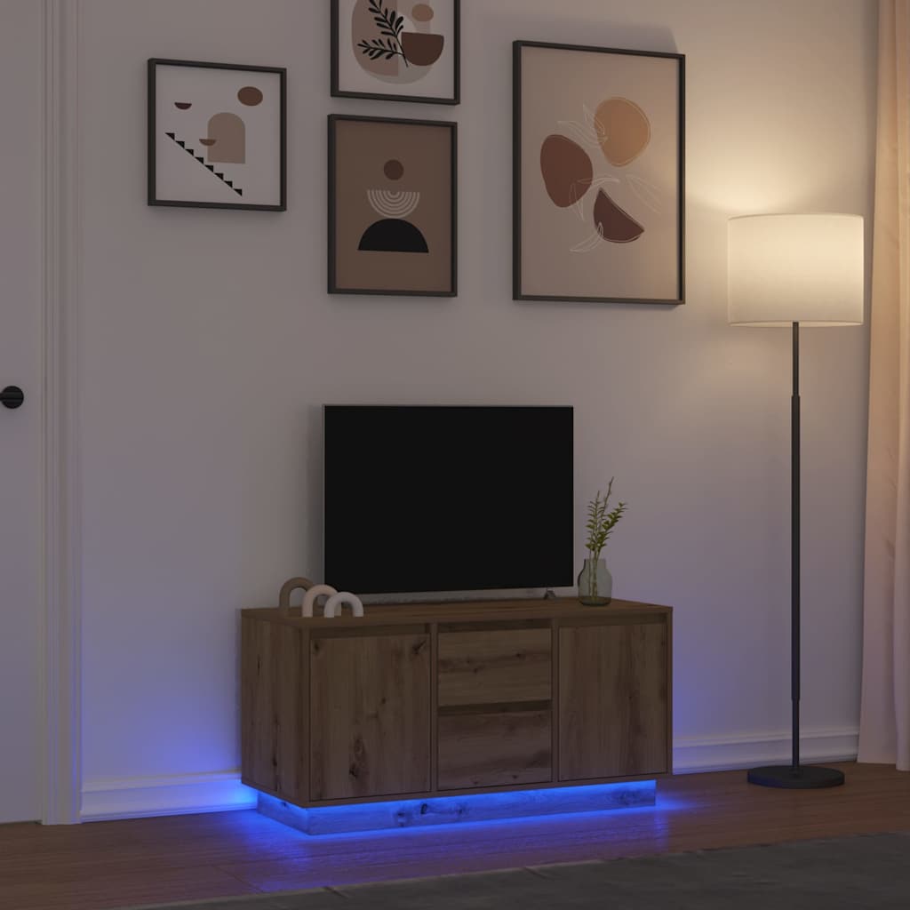TV Cabinet with LED Lights Artisan Oak 100x41x50 cm - Tyrell & Tyrell