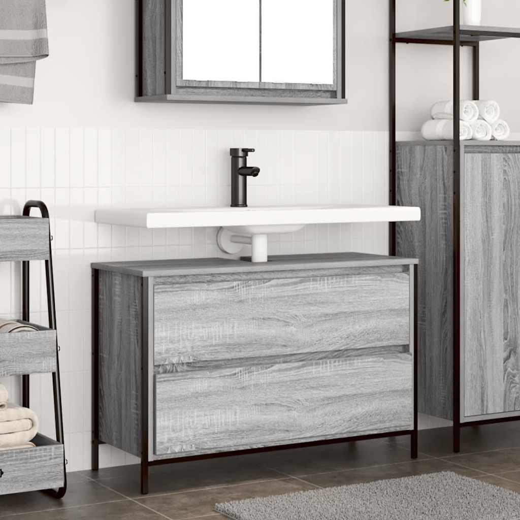 Bathroom Basin Cabinet with Drawers Grey Sonoma 90x34.5x60 cm - Merlin Deals