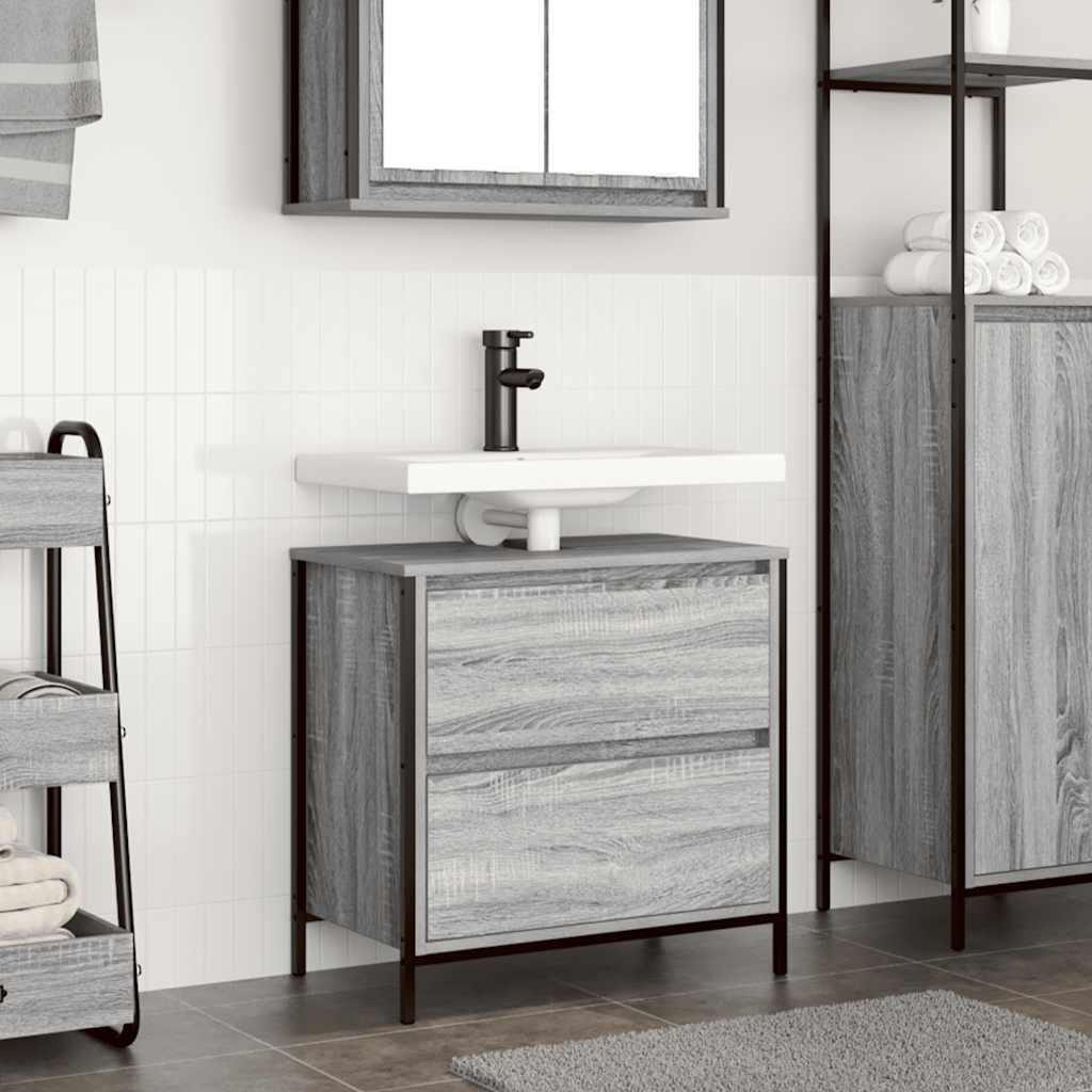Bathroom Basin Cabinet with Drawers Grey Sonoma 60x34.5x60 cm - Sid & Sam
