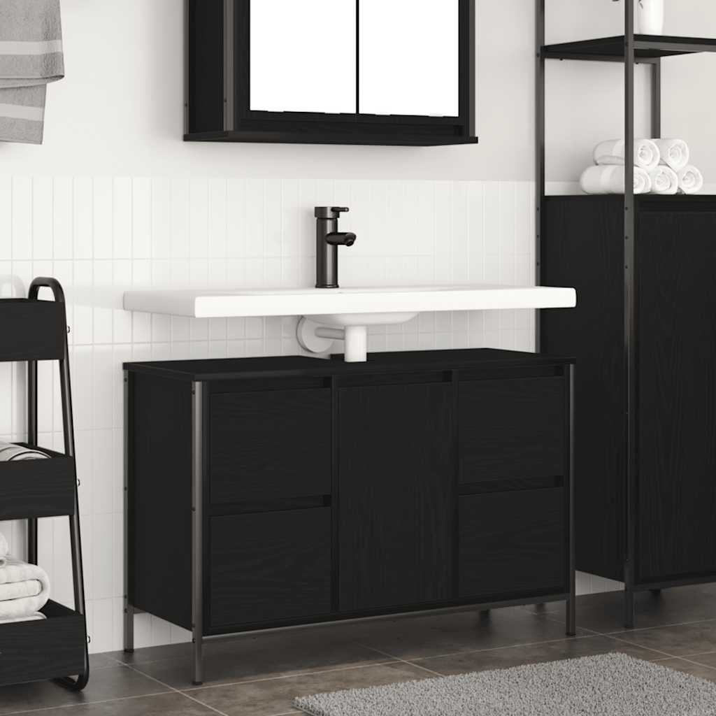 Basin Cabinet with Drawers Black Oak 90x34.5x60 cm - The Home Maker