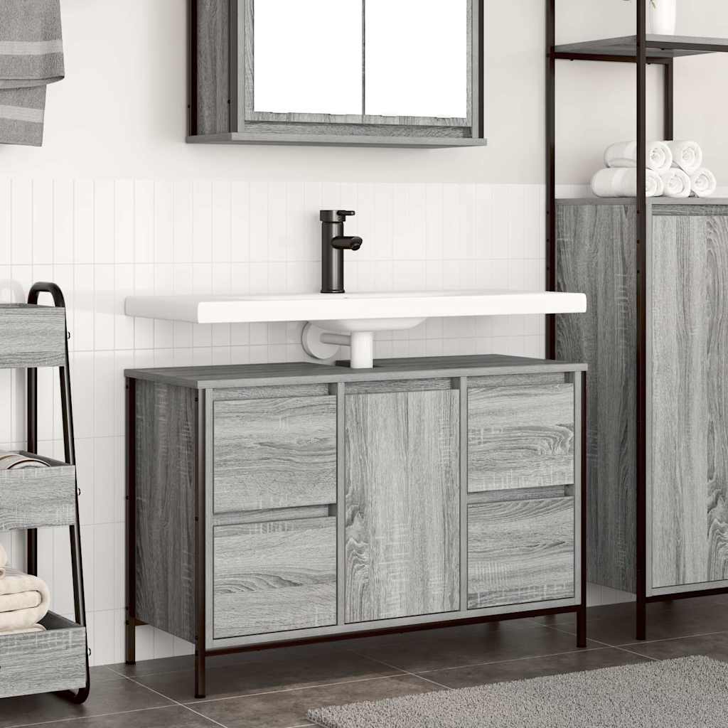 Basin Cabinet with Drawers Grey Sonoma 90x34.5x60 cm - Unbeatable Bargains