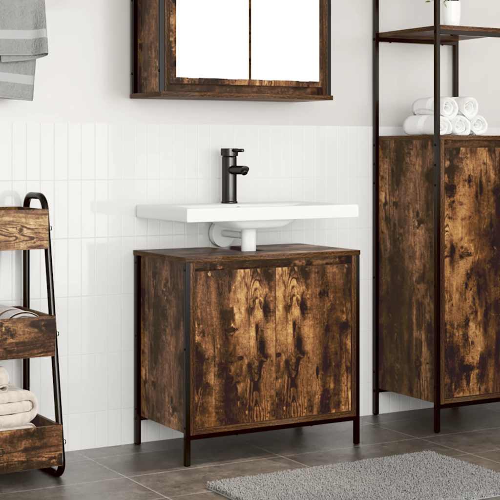 Bathroom Basin Cabinet Smoked Oak 60x34.5x60 cm - All Things Good