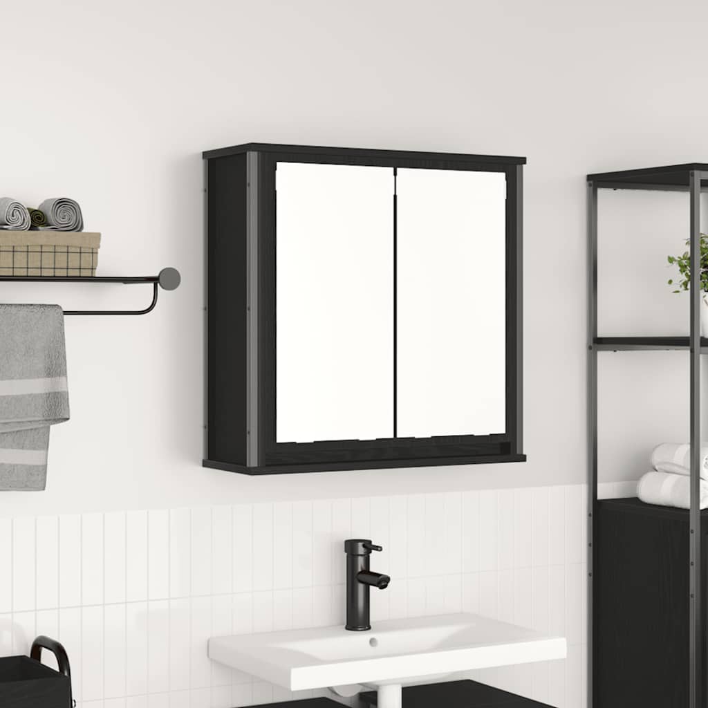 Bathroom Wall Cabinet with Mirror Black Oak 60x21x60 cm - All Things Good