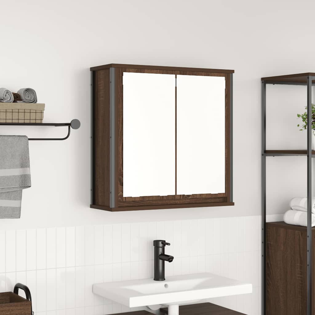 Bathroom Wall Cabinet with Mirror Brown Oak 60x21x60 cm - All Things Good