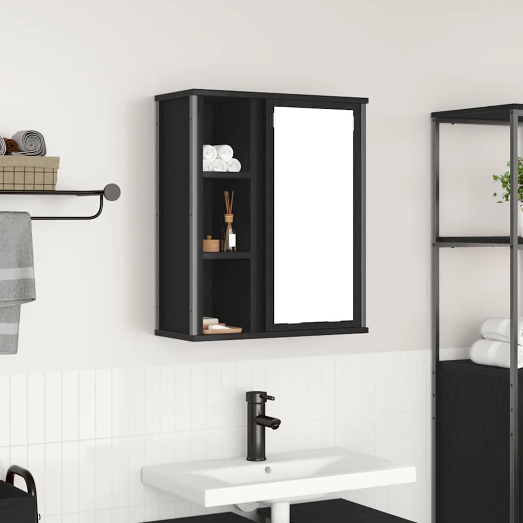 Bathroom Wall Cabinet with Mirror Black Oak 50x21x60 cm - Brittle & Co