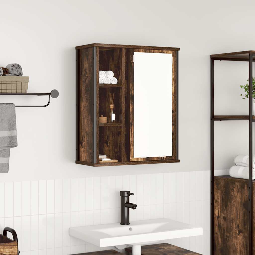 Bathroom Wall Cabinet with Mirror Smoked Oak 50x21x60 cm - Brittle & Co