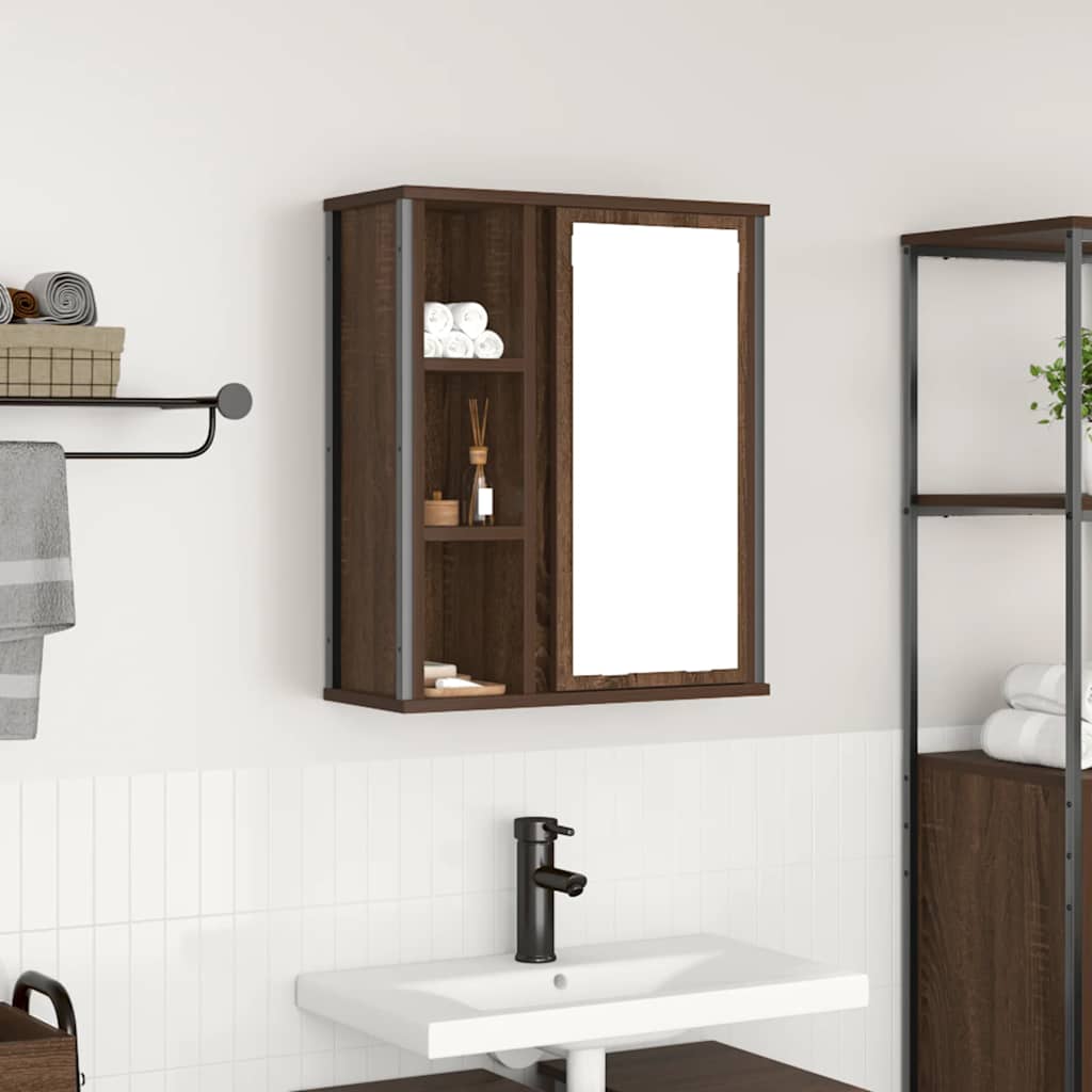 Bathroom Wall Cabinet with Mirror Brown Oak 50x21x60 cm - Brittle & Co